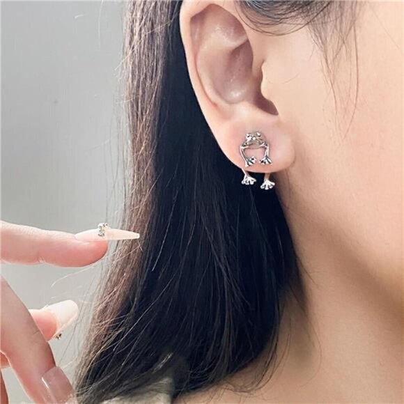 Frog Earrings Stud Animal Earrings Jewelry - Picture 3 of 7